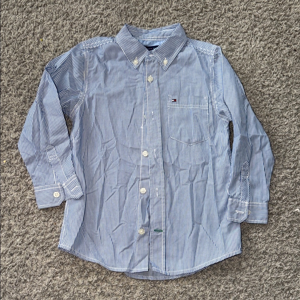 Tommy Hilfiger Kids Blue and White Striped Button Down Shirt